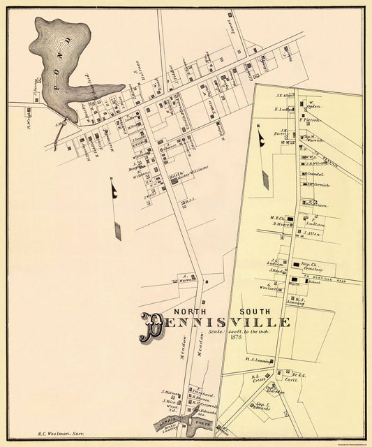 Historic City Map - Dennisville North South New Jersey - Woolman 1878 - 23 x 27.63 - Vintage Wall Art