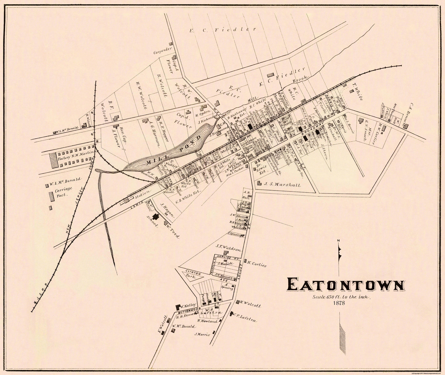 Historic City Map - Eatontown New Jersey - Woolman 1878 - 27.31 x 23 - Vintage Wall Art