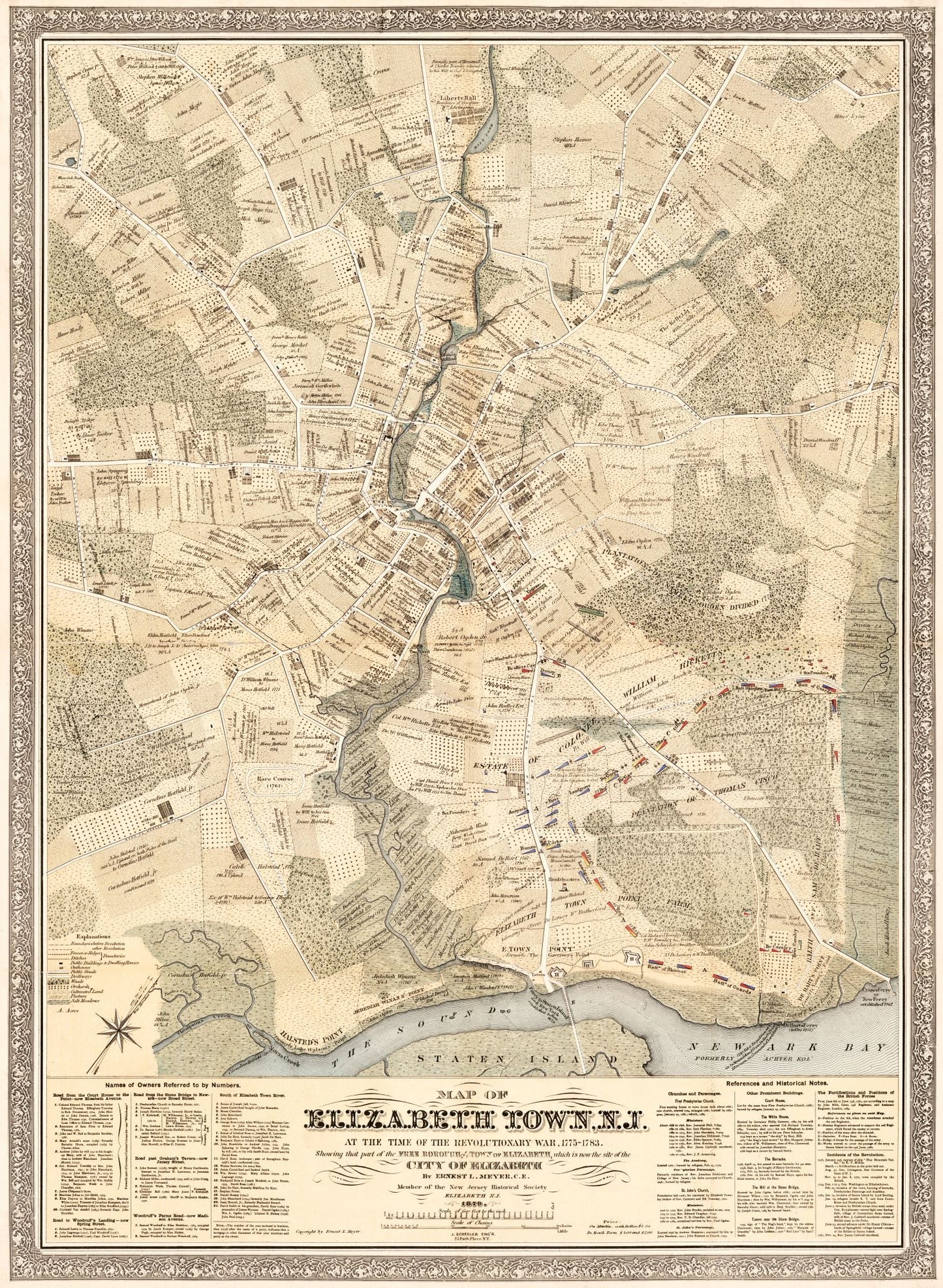 Historic City Map - Elizabeth Town New Jersey - Meyer 1780 - 23 x 31.40 - Vintage Wall Art