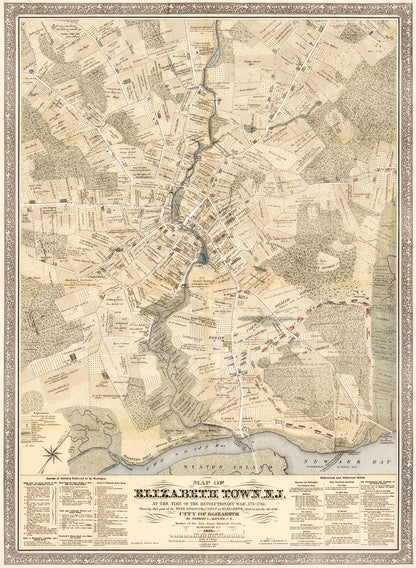 Historic City Map - Elizabeth Town New Jersey - Meyer 1780 - 23 x 31.40 - Vintage Wall Art