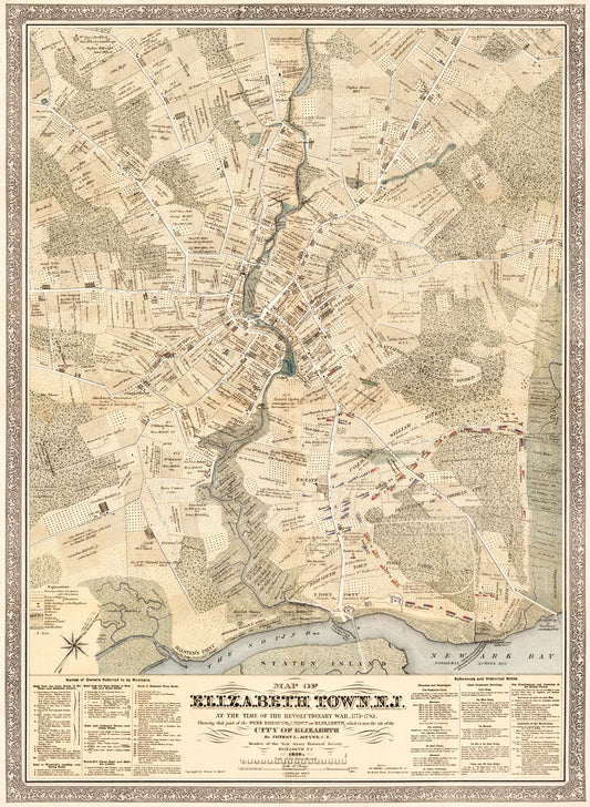 Historic City Map - Elizabeth Town New Jersey - Meyer 1780 - 23 x 31.40 - Vintage Wall Art