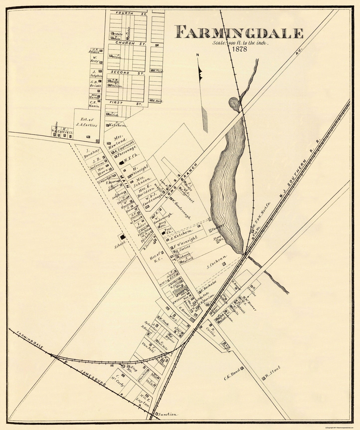 Historic City Map - Farmingdale New Jersey - Woolman 1878 - 23 x 27.44 - Vintage Wall Art