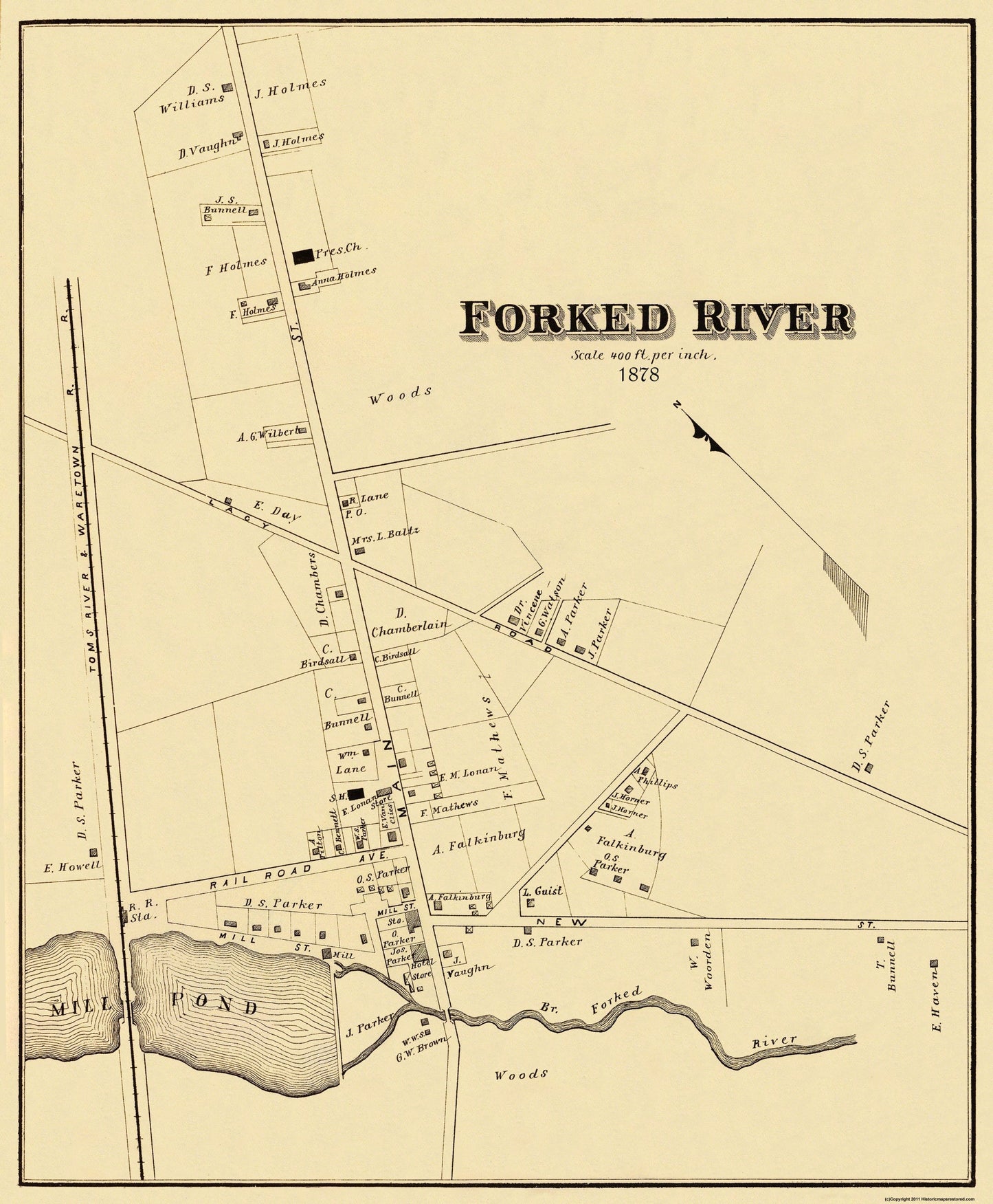 Historic City Map - Forked River New Jersey - Woolman 1878 - 23 x 27.88 - Vintage Wall Art