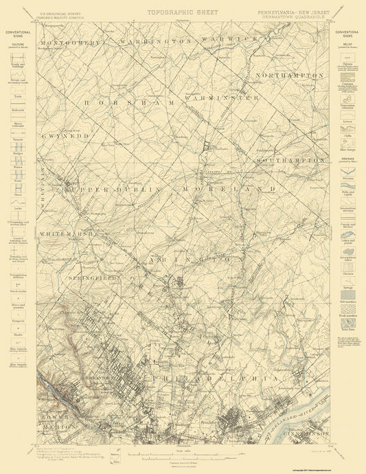 Topographical Map - Germantown Pennsylvania New Jersey Quad - USGS 1899 - 23 x 29.77 - Vintage Wall Art