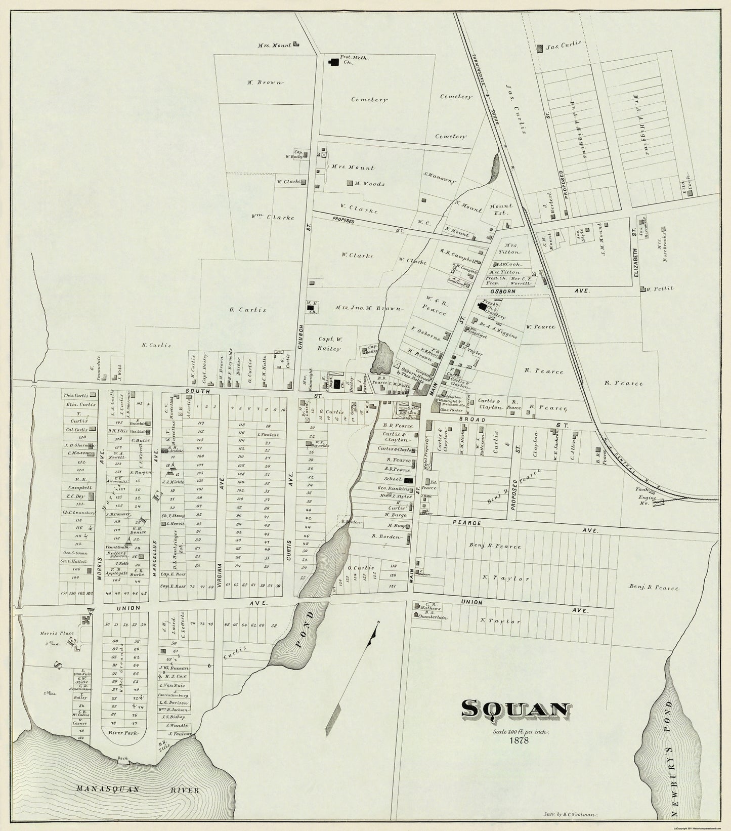 Historic City Map - Squan New Jersey - Woolman 1878 - 23 x 26.13 - Vintage Wall Art