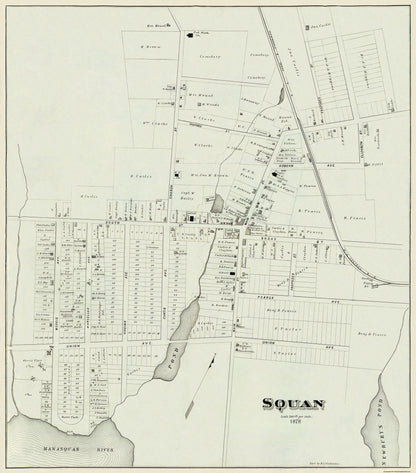 Historic City Map - Squan New Jersey - Woolman 1878 - 23 x 26.13 - Vintage Wall Art