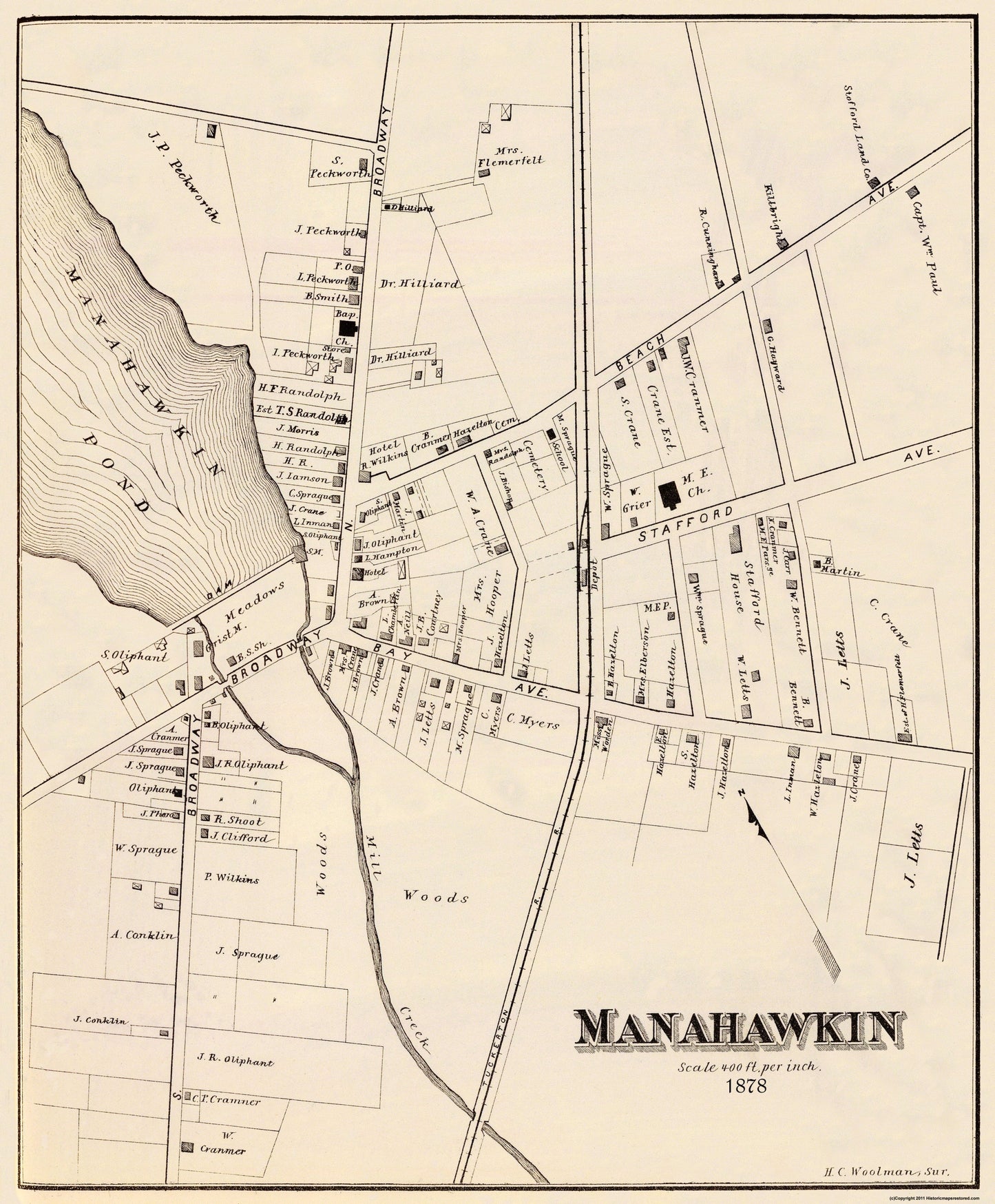 Historic City Map - Manahawkin New Jersey - Woolman 1878 - 23 x 27.81 - Vintage Wall Art