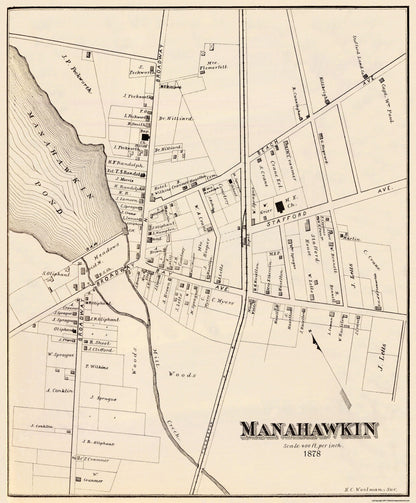 Historic City Map - Manahawkin New Jersey - Woolman 1878 - 23 x 27.81 - Vintage Wall Art