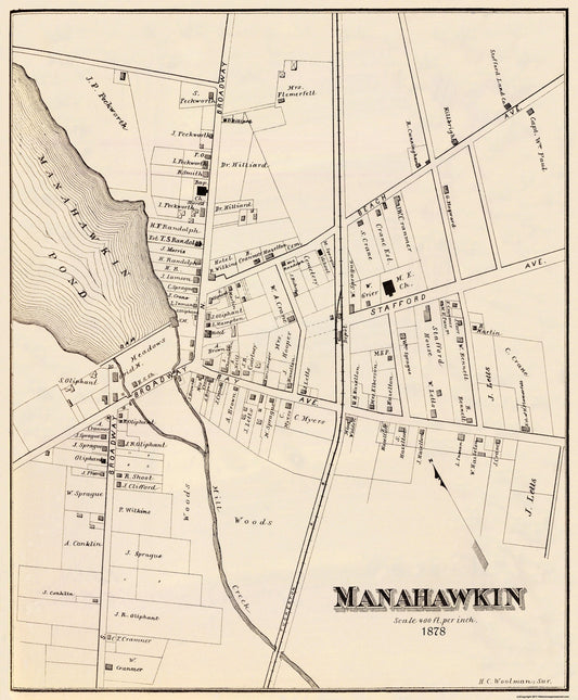 Historic City Map - Manahawkin New Jersey - Woolman 1878 - 23 x 27.81 - Vintage Wall Art