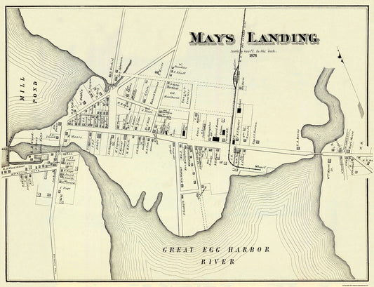 Historic City Map - Mays Landing New Jersey - Woolman 1878 - 30 x 23 - Vintage Wall Art