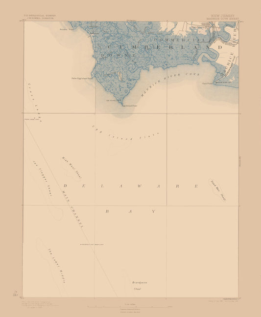 Topographical Map - Maurice Cove New Jersey Sheet - USGS 1891 - 23 x 28.01 - Vintage Wall Art