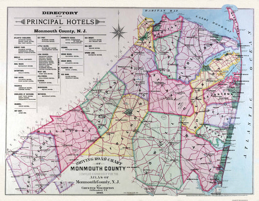 Historic County Map - Monmouth County New Jersey - Wolverton 1889 - 29.63 x 23 - Vintage Wall Art