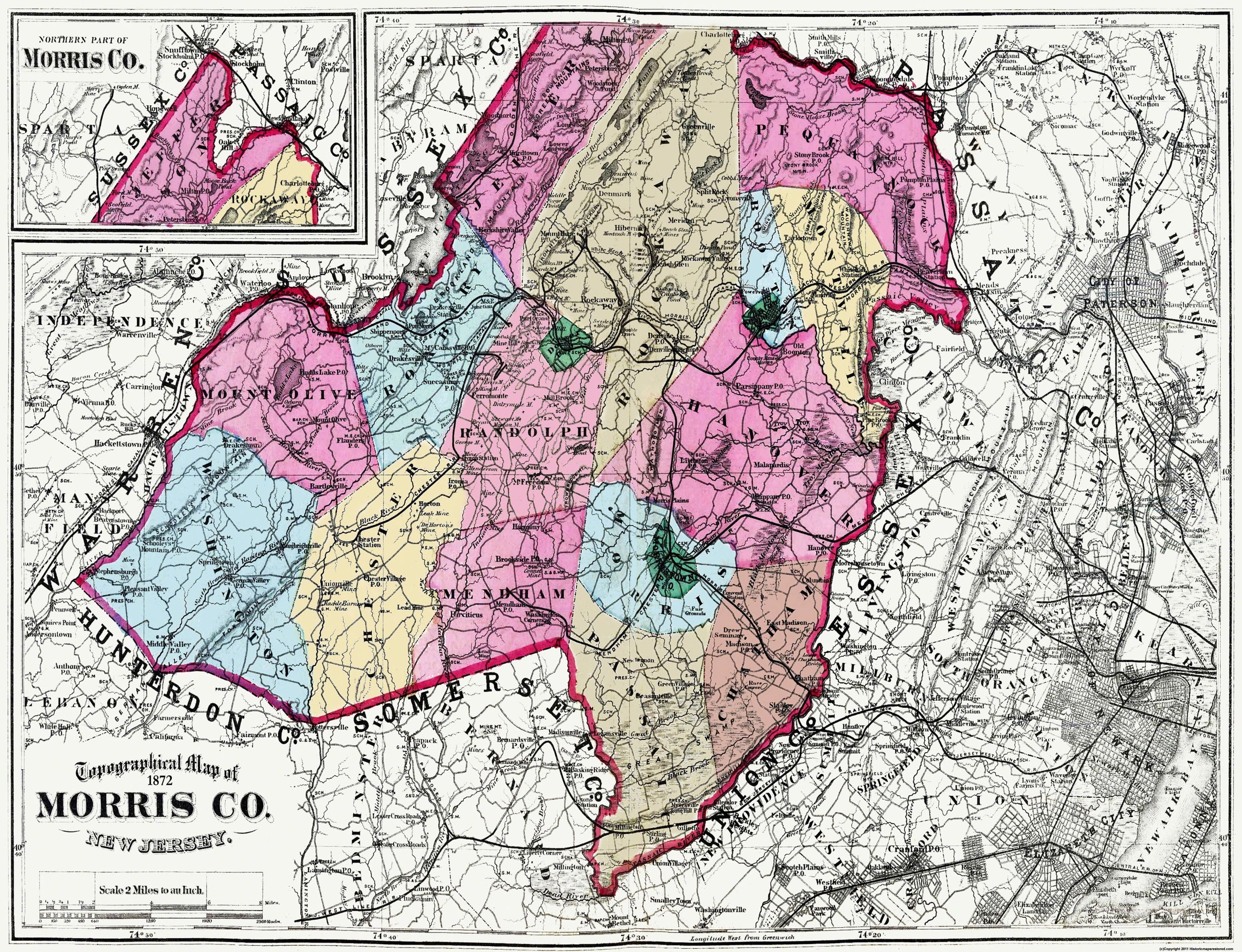 Morris Point Map Historic County Map - Morris County New Jersey - Beers 1872 - 30 x 23 ...