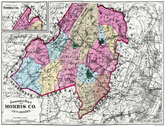 Historic County Map - Morris County New Jersey - Beers 1872 - 30 x 23 - Vintage Wall Art