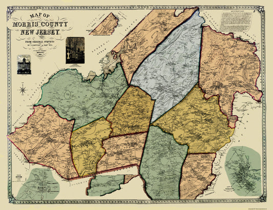 Historic County Map - Morris County New Jersey - Shields 1853 - 29.81 x 23 - Vintage Wall Art