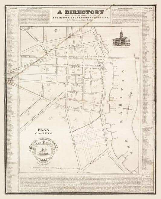 Historic City Map - New Brunswick New Jersey - Marcelus 1829 - 23 x 28.40 - Vintage Wall Art