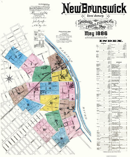 Historic City Map - New Brunswick New Jersey - Sanborn 1886 - 23 x 27.75 - Vintage Wall Art