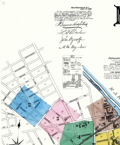 Historic City Map - New Brunswick New Jersey - Sanborn 1886 - 23 x 27.75 - Vintage Wall Art