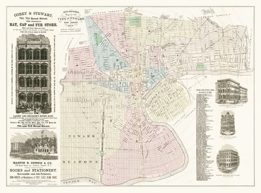 Historic City Map - Newark New Jersey - Holbrooks 1879 - 31.16 x 23 - Vintage Wall Art