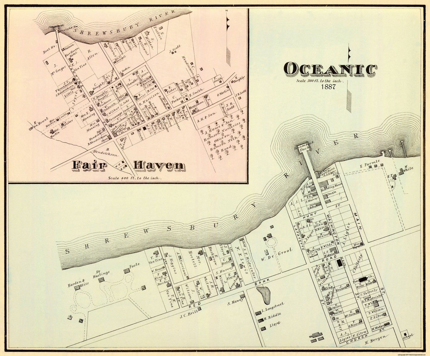 Historic City Map - Oceanic Fair Haven New Jersey - Woolman 1878 - 27.75 x 23 - Vintage Wall Art