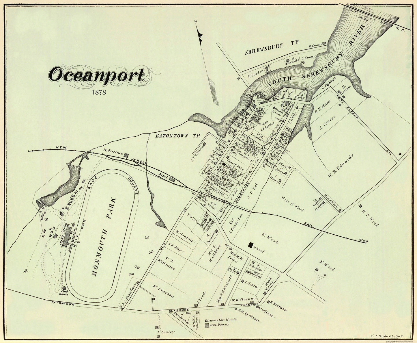 Historic City Map - Oceanport New Jersey - Hubard 1878 - 28 x 23 - Vintage Wall Art