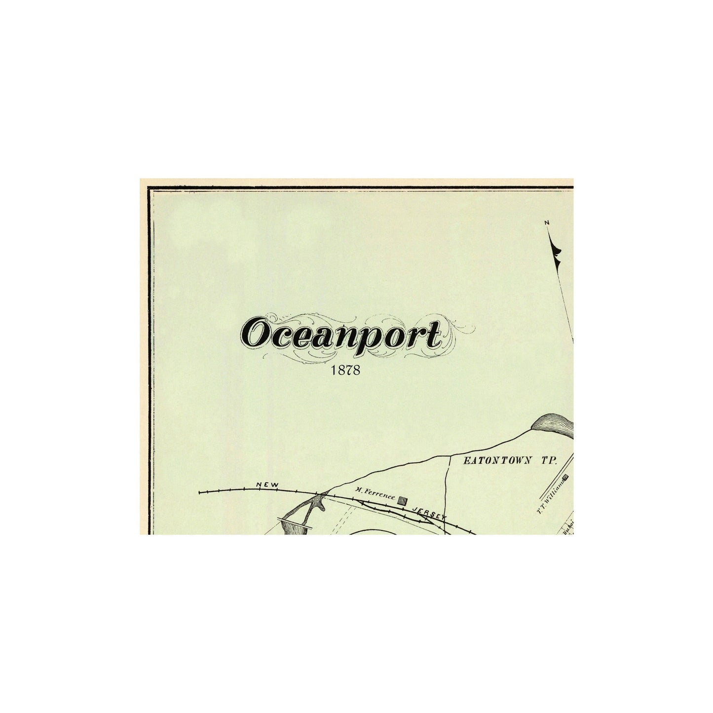 Historic City Map - Oceanport New Jersey - Hubard 1878 - 28 x 23 - Vintage Wall Art