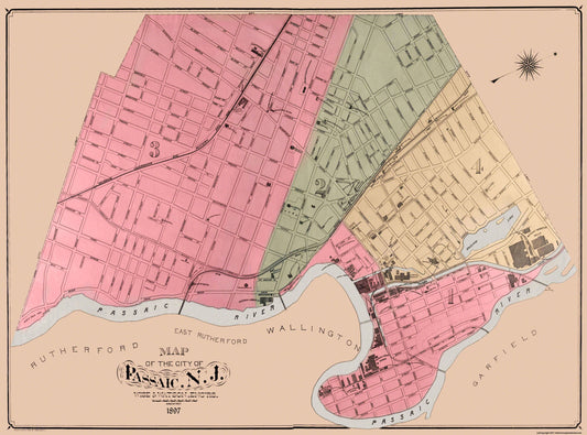 Historic City Map - Passaic New Jersey - Wise 1897 - 31 x 23 - Vintage Wall Art