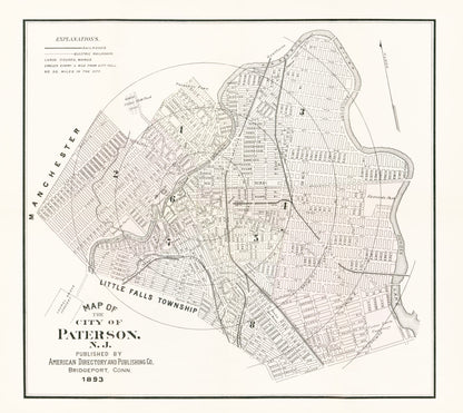 Historic City Map - Paterson New Jersey - American Pub Co 1893 - 25.75 x 23 - Vintage Wall Art