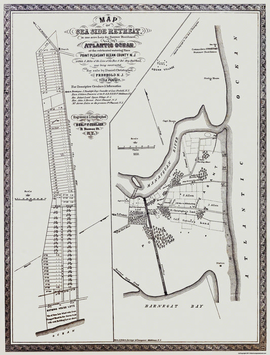 Historic City Map - Point Pleasant New Jersey - Corlies 1858 - 23 x 30.19 - Vintage Wall Art