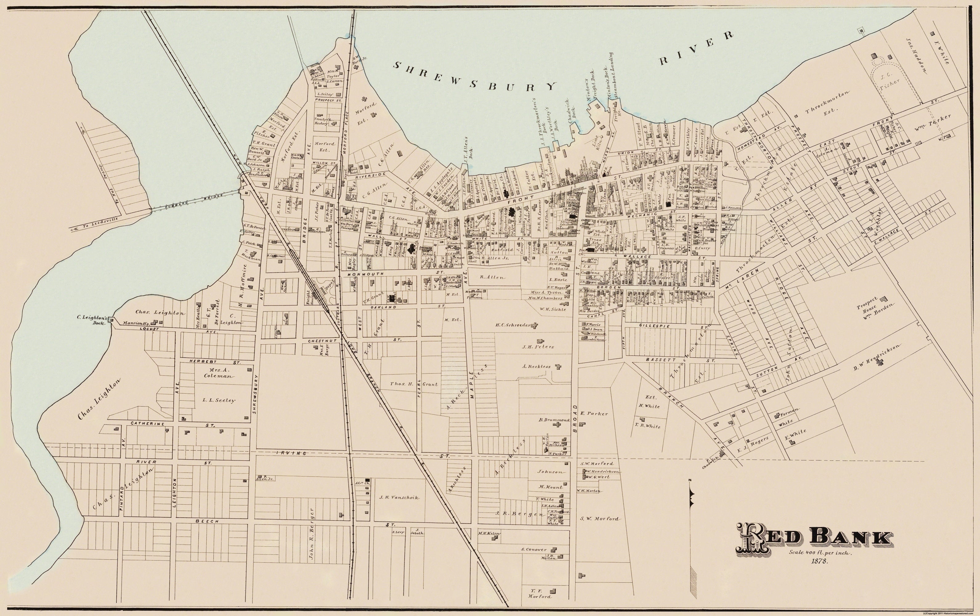 Historic City Map Red Bank New Jersey Woolman 1878 Vintage Wall