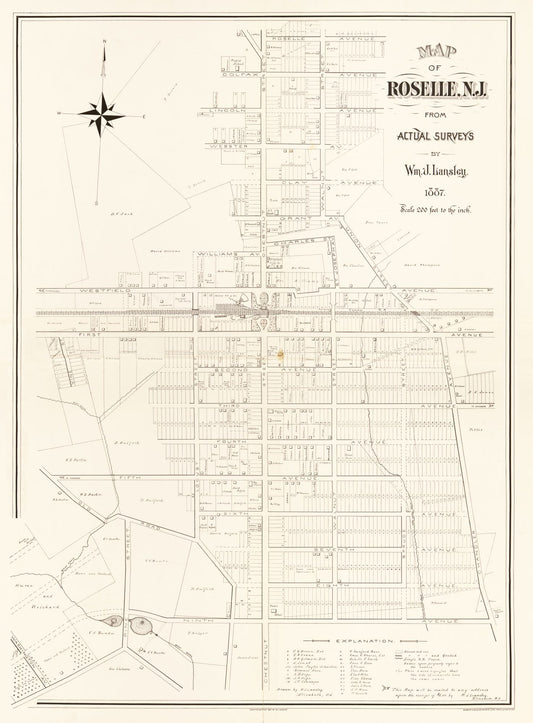 Historic City Map - Roselle New Jersey - Lansley 1887 - 23 x 31.19 - Vintage Wall Art