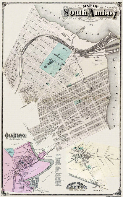 Historic City Map - South Amboy Old Bridge New Jersey - Everts 1876 - 23 x 36.88 - Vintage Wall Art