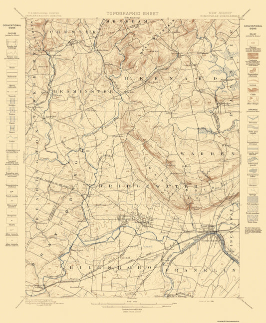 Topographical Map - Somerville New Jersey Quad - USGS 1898 - 23 x 27.88 - Vintage Wall Art