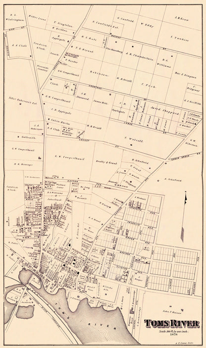 Historic City Map - Toms River New Jersey - Irons 1878 - 23 x 38.94 - Vintage Wall Art