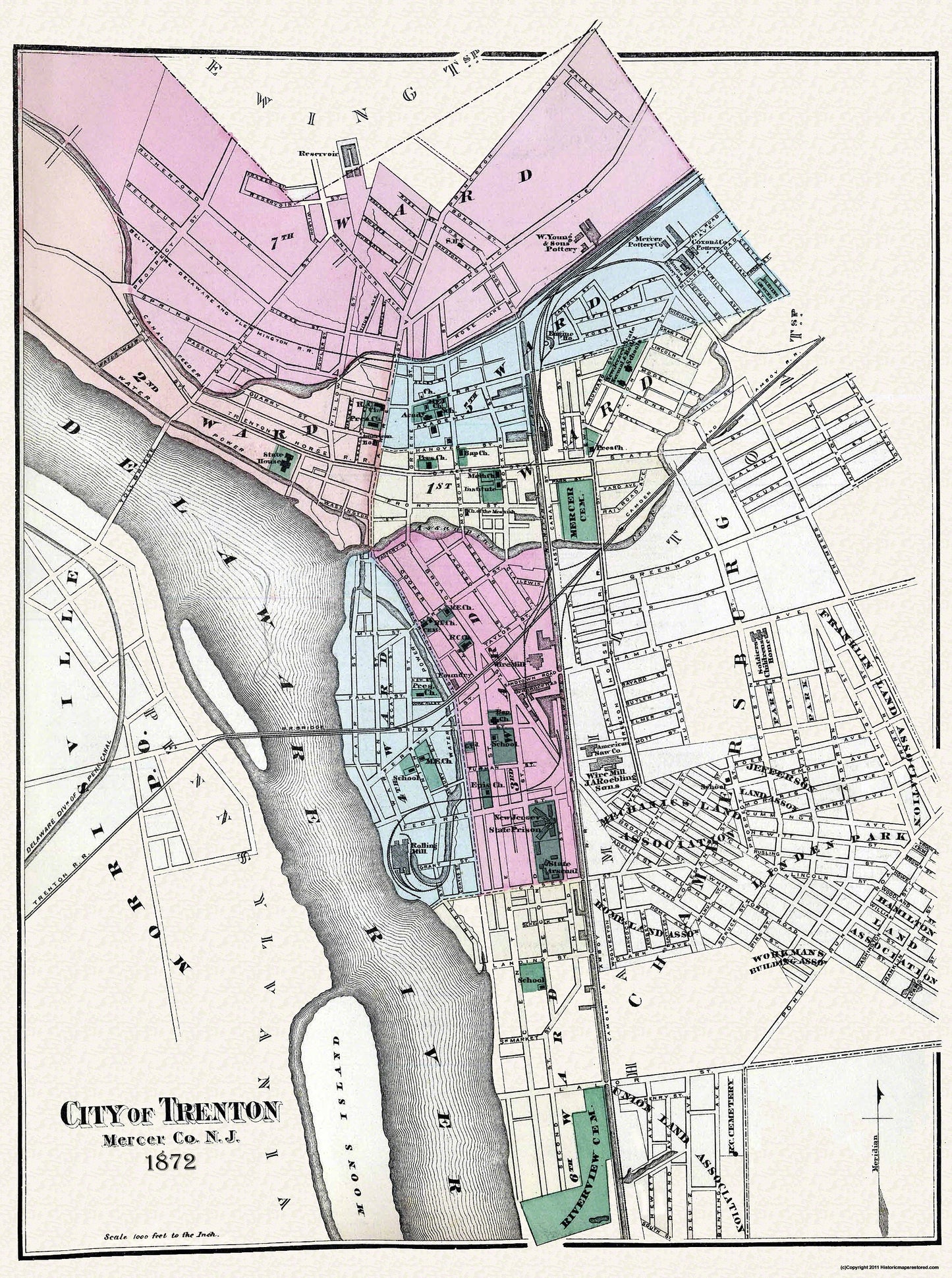 Historic City Map - Trenton New Jersey - Beers 1872 - 23 x 30.88 - Vintage Wall Art