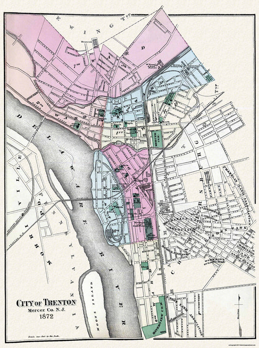 Historic City Map - Trenton New Jersey - Beers 1872 - 23 x 30.88 - Vintage Wall Art