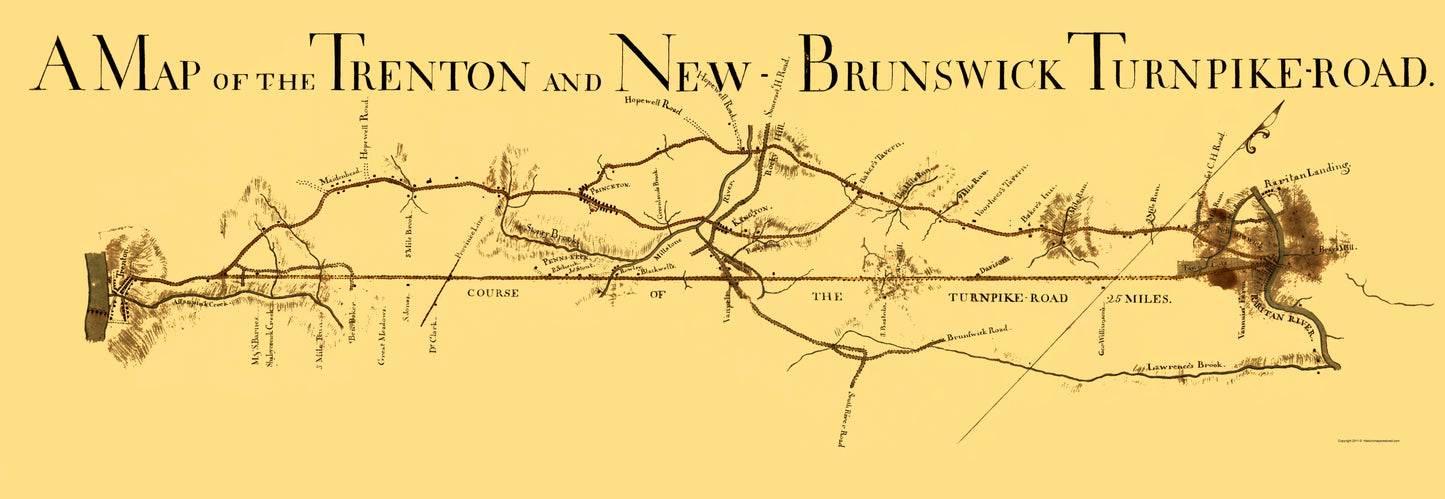 Historic Nautical Map - Trenton New Brunswick Turnpike - 1800 - 23 x 66.67 - Vintage Wall Art