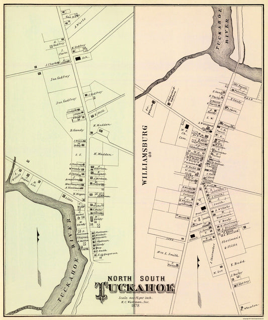 Historic City Map - Tuckahoe New Jersey North South - Woolman 1878 - 23 x 27 - Vintage Wall Art