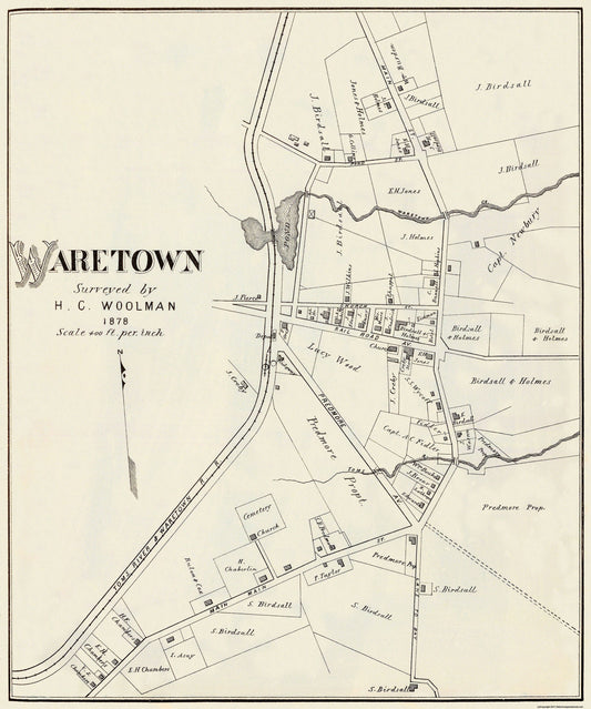 Historic City Map - Waretown New Jersey  - Woolman 1878 - 23 x 27.56 - Vintage Wall Art