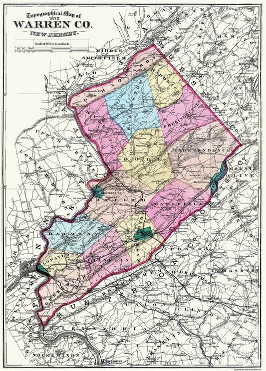 Historic County Map - Warren County New Jersey - Beers 1872 - 23 x 32 - Vintage Wall Art