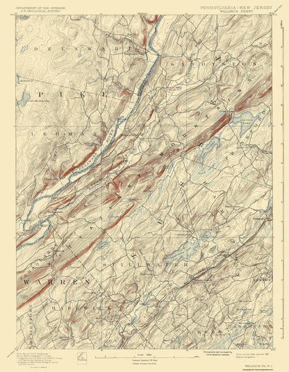 Topographical Map - Wallpack Pennsylvania New Jersey Quad - USGS 1893 - 23 x 29.64 - Vintage Wall Art