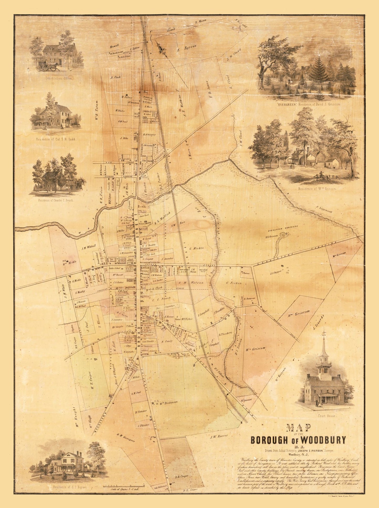 Historic City Map - Woodbury New Jersey - Pierson 1854 - 23 x 30.84 - Vintage Wall Art