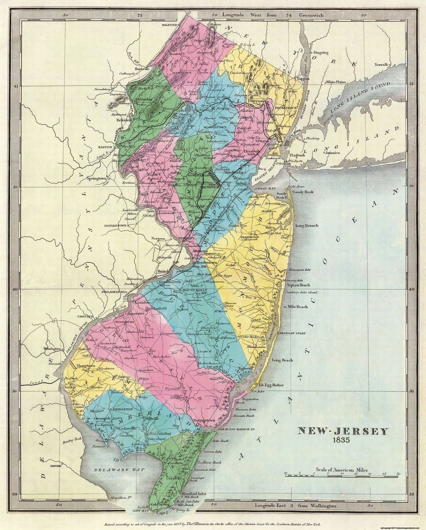 Historic State Map - New Jersey - Burr 1835 - 23 x 28.63 - Vintage Wall Art