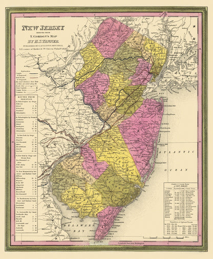 Historic State Map - New Jersey - Mitchell 1846 - 23 x 27.94 - Vintage Wall Art