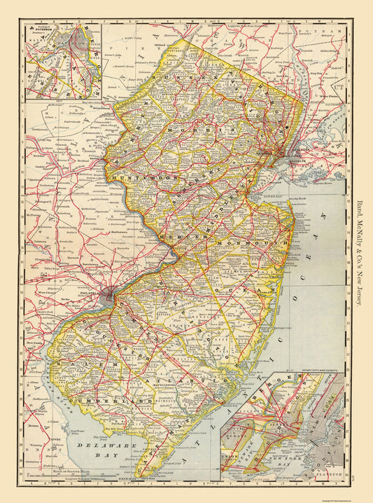 Historic State Map - New Jersey - Rand McNally 1879 - 23 x 31 - Vintage Wall Art