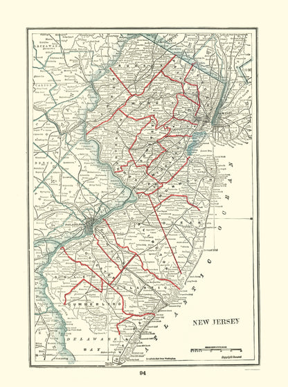 Historic State Map - New Jersey - Rathbun 1893 - 23 x 30.89 - Vintage Wall Art