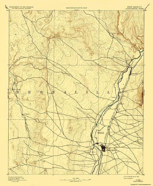 Topographical Map - Albuquerque New Mexico Sheet - USGS 1888 - 23 x 28.04 - Vintage Wall Art