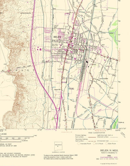 Topographical Map - Belen New Mexico Quad - USGS 1952 - 23 x 29.46 - Vintage Wall Art