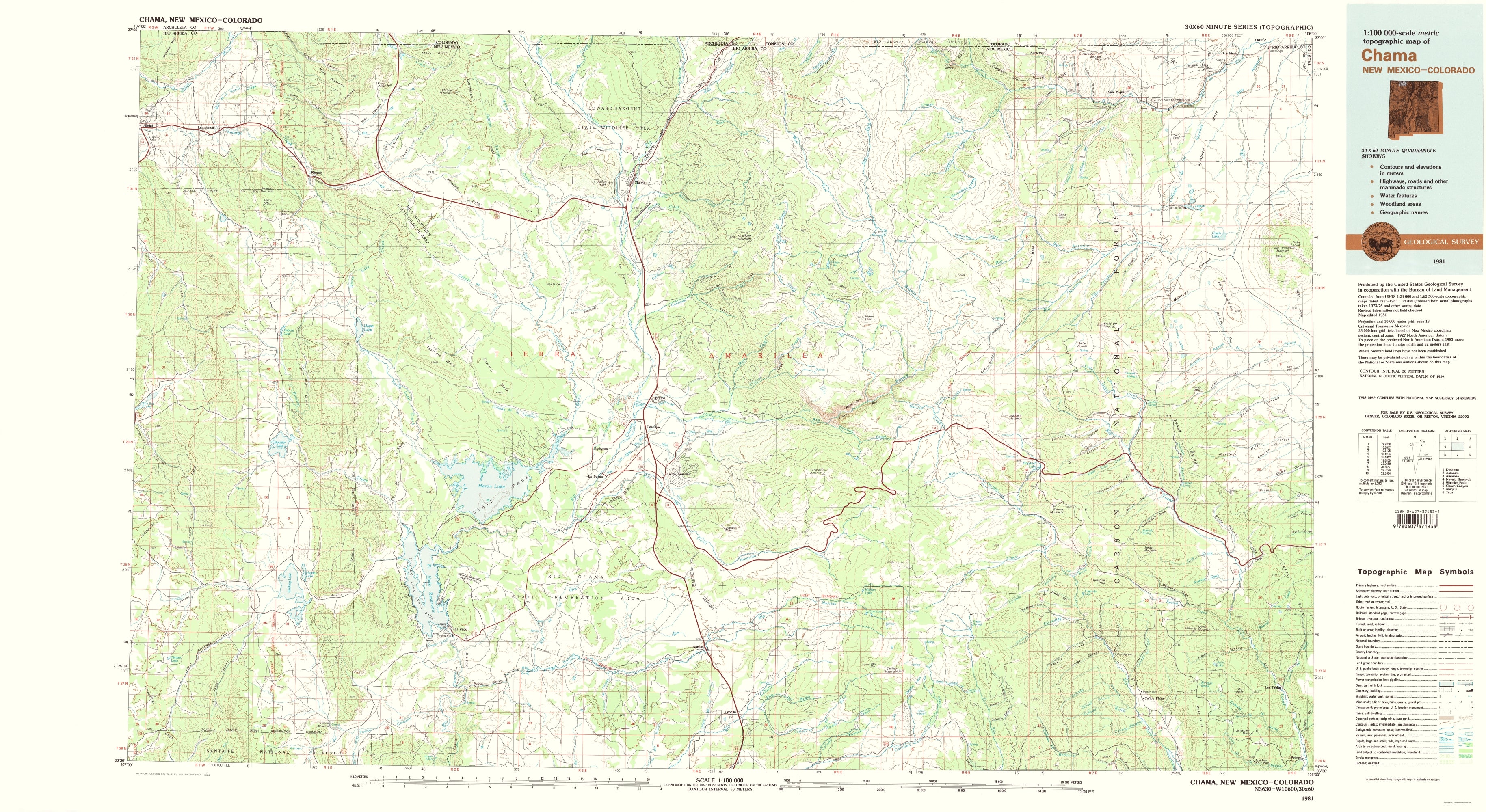 Topographical Map - Chama New Mexico Colorado Quad - USGS 1981 - 23 x ...