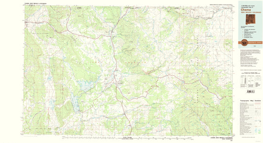 Topographical Map - Chama New Mexico Colorado Quad - USGS 1981 - 23 x 42.08 - Vintage Wall Art